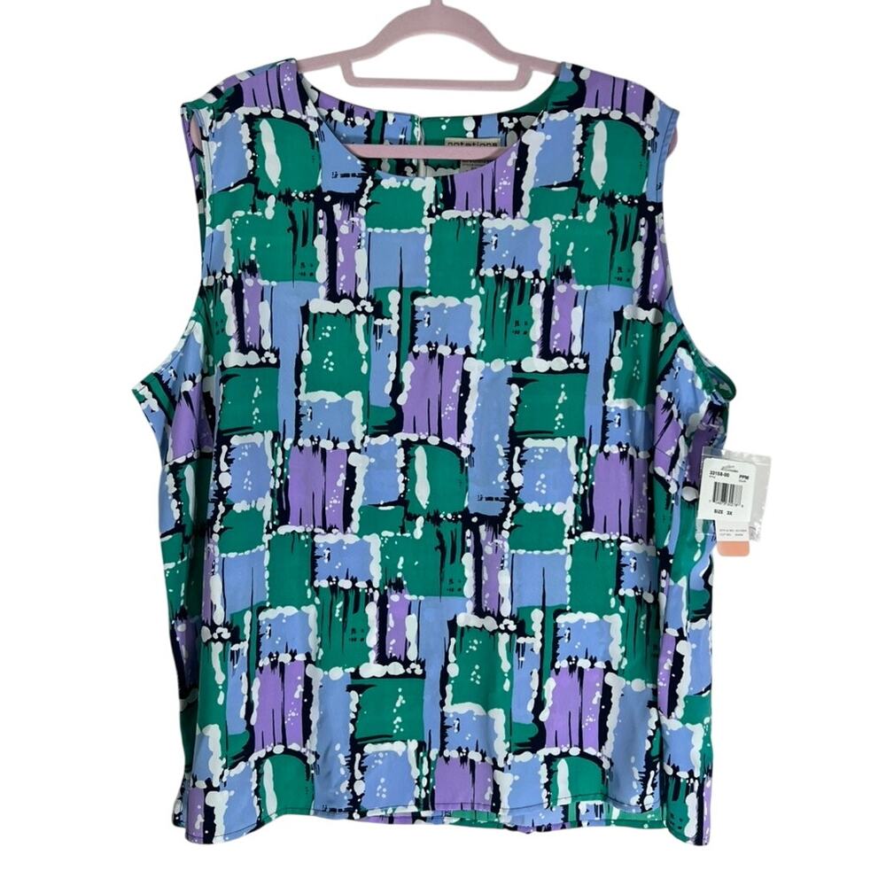 NWT Notations Woman Sleeveless Blue Silky Dressy Career Summer Blouse Plus Size